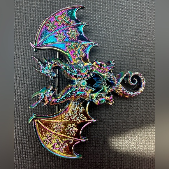 Iridescent double dragon brooch - Picture 3 of 5